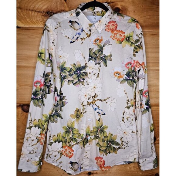 Father & Son Size Medium Stretch Slim Fit White Orange Floral & Bluebird Design - Picture 7 of 12